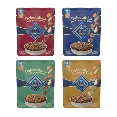Blue Buffalo Delectables Natural Wet Dog Food Topper Variety Pack  3-oz (24 Pack- 6 of Each Flavor)