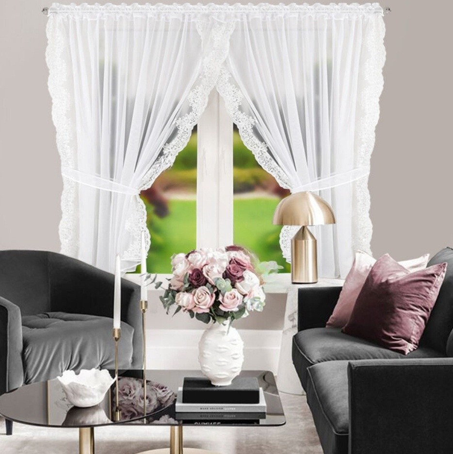 Dekorační Krátká Záclona DORIANA Krajka 6051 Bílá 400x155 Cm MyBestHome thumbnail