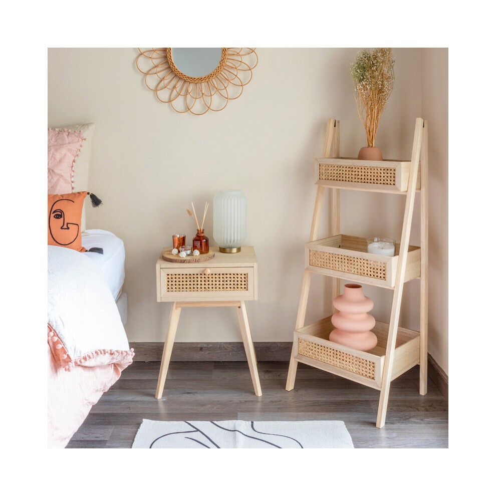 1 Drawer Bedside Night Stand Table Lamp Natural Cane Design G-0489 thumbnail