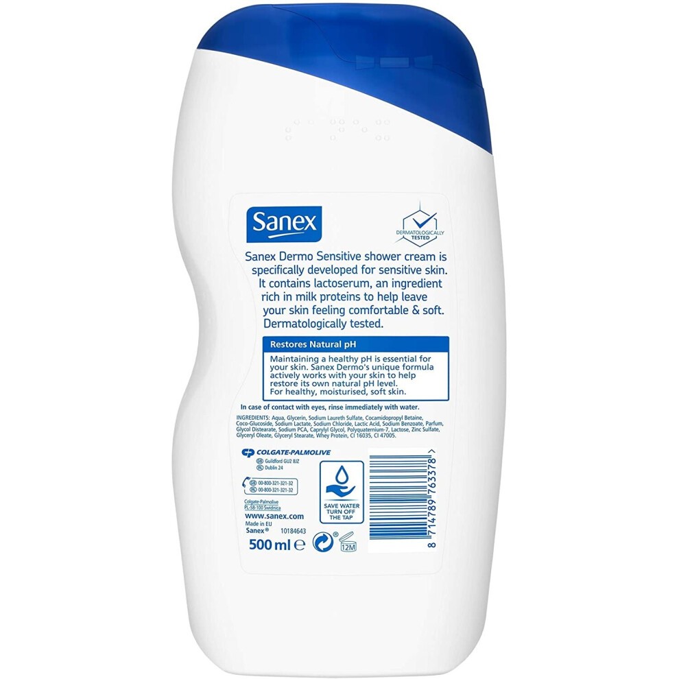Sanex Dermo Sensitive Shower Gel 500 Ml Pack of 6, Cream Body Wash for Sensitive Skin, Natural Moisture Balance (6 X 500 Ml) thumbnail