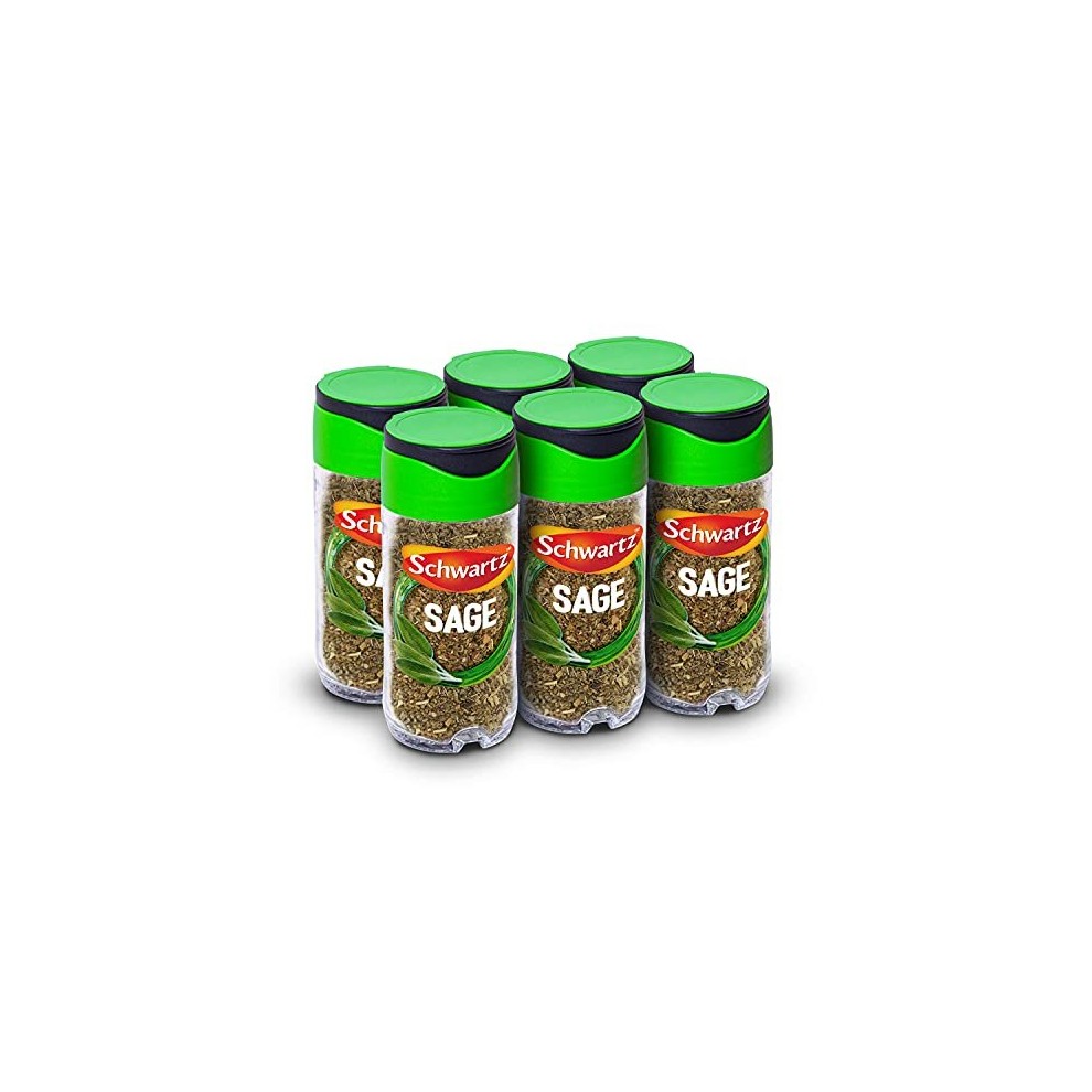 Schwartz Sage 10 G Jar, Pack of 6, Minty, Musky & Floral Essential, Bring Out the Flavour of Pork, Poultry and Vegetable Dishes