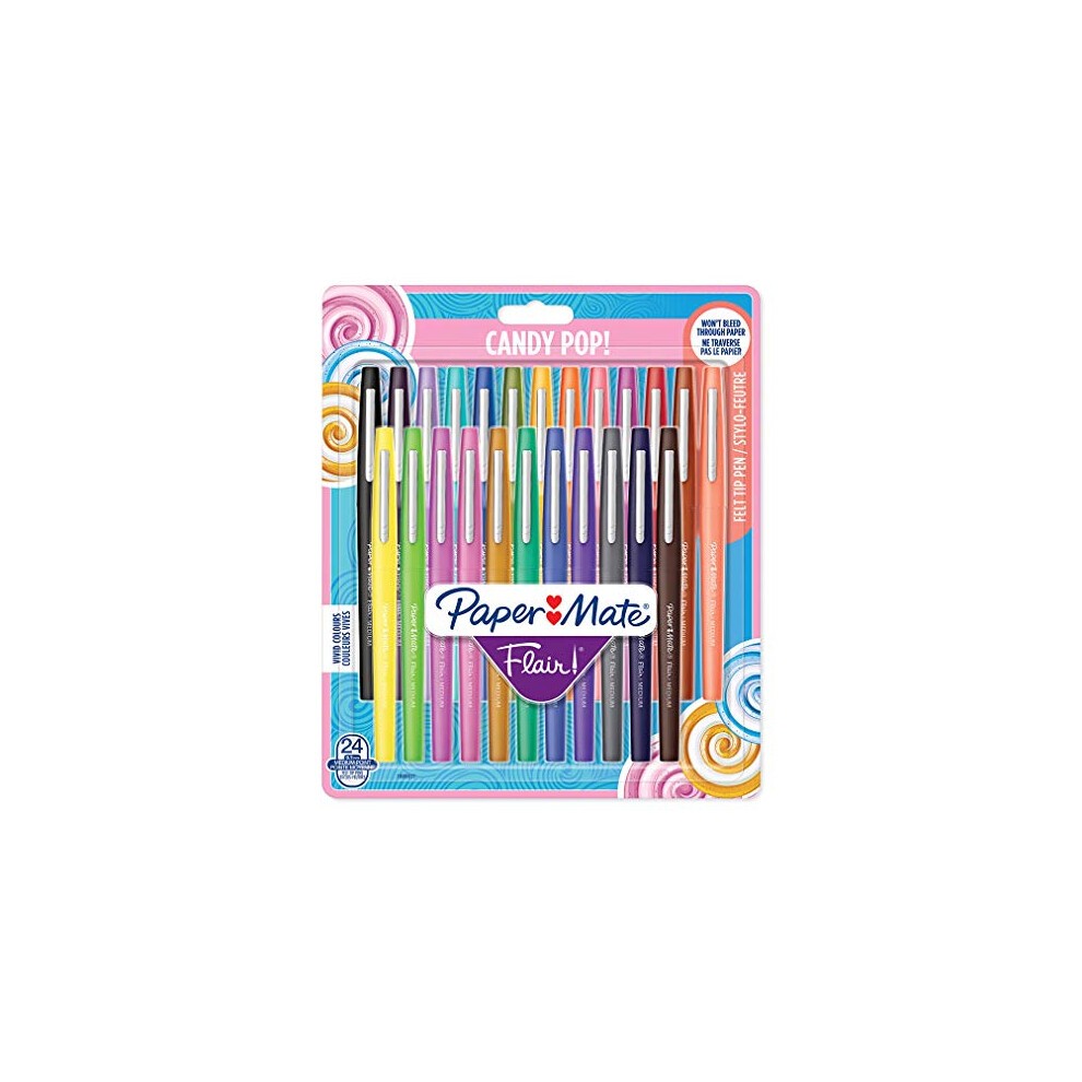 Paper Mate Flair Felt Tip Pens Medium Point (0.7mm) Assorted Candy POP Colours 24 Count