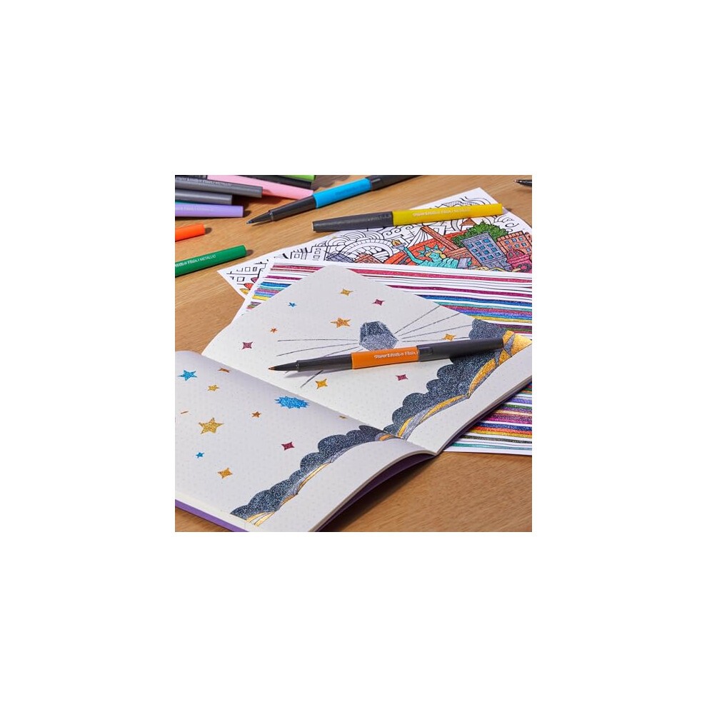 Flair Metallic Glitter Felt Tip Pens - Medium Point 1.0mm - Pack of 12 - Assorted Glittery Shiny Colours thumbnail