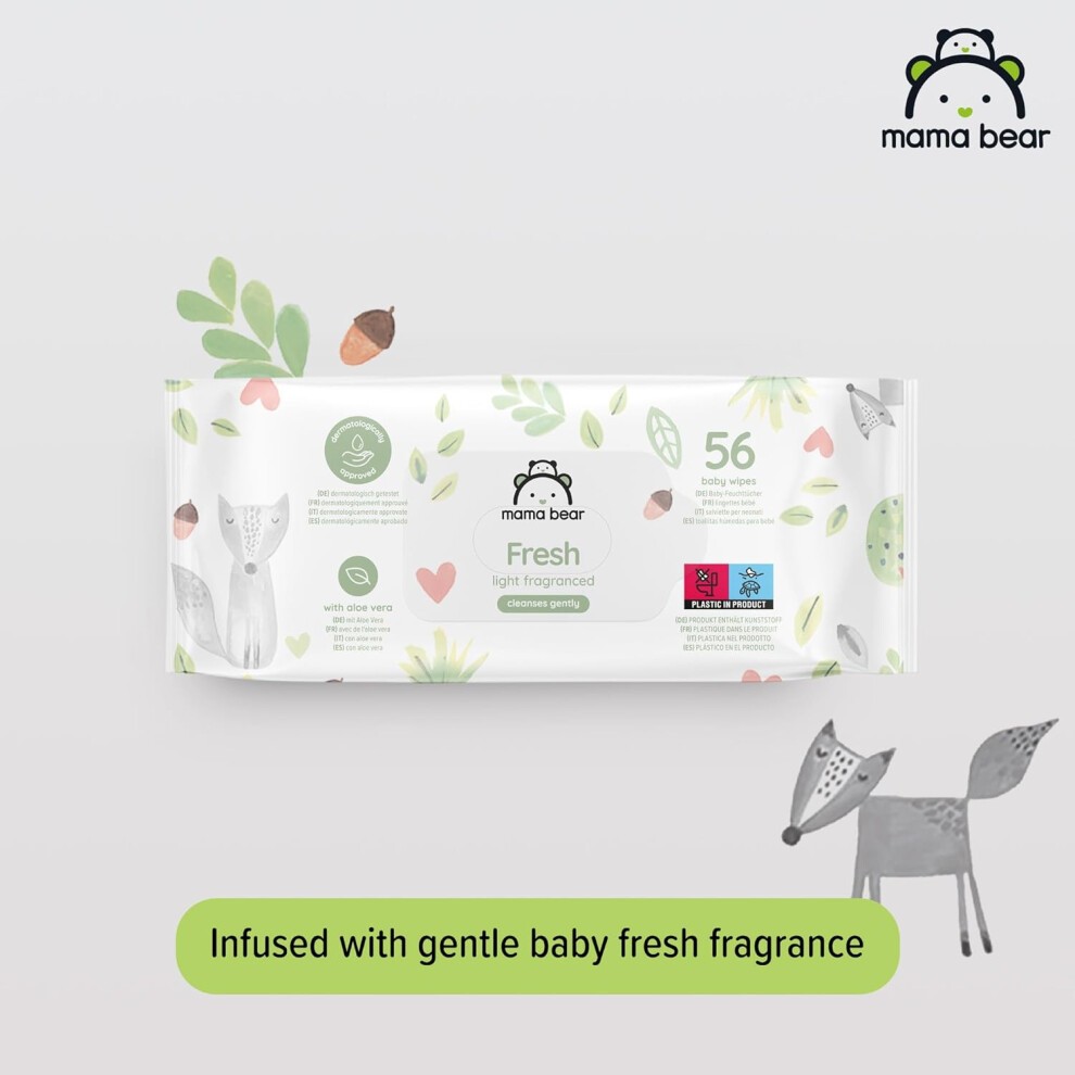 Amazon Brand - Mama Bear Fresh Lightly Fragranced Baby Wipes, 1008 Count (18 Packs of 56), Packaging May Vary thumbnail