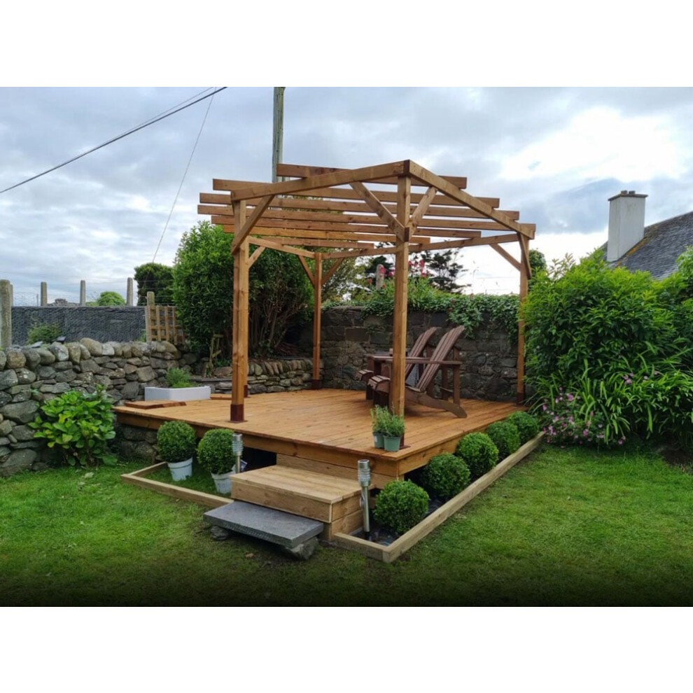 Dunster House Wooden Corner Pergola Kit 3M X 3M Utopia Diamond, Brown thumbnail