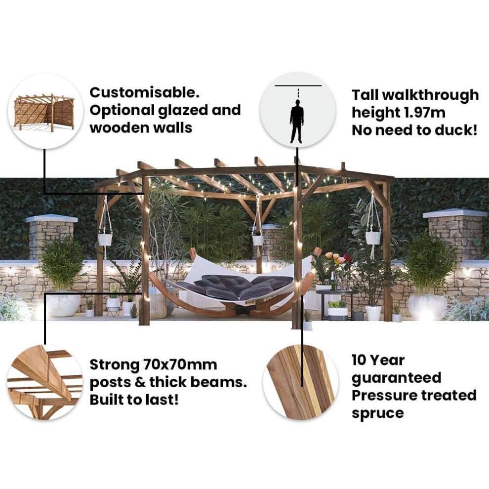 Dunster House Wooden Corner Pergola Kit 3M X 3M Utopia Diamond, Brown thumbnail
