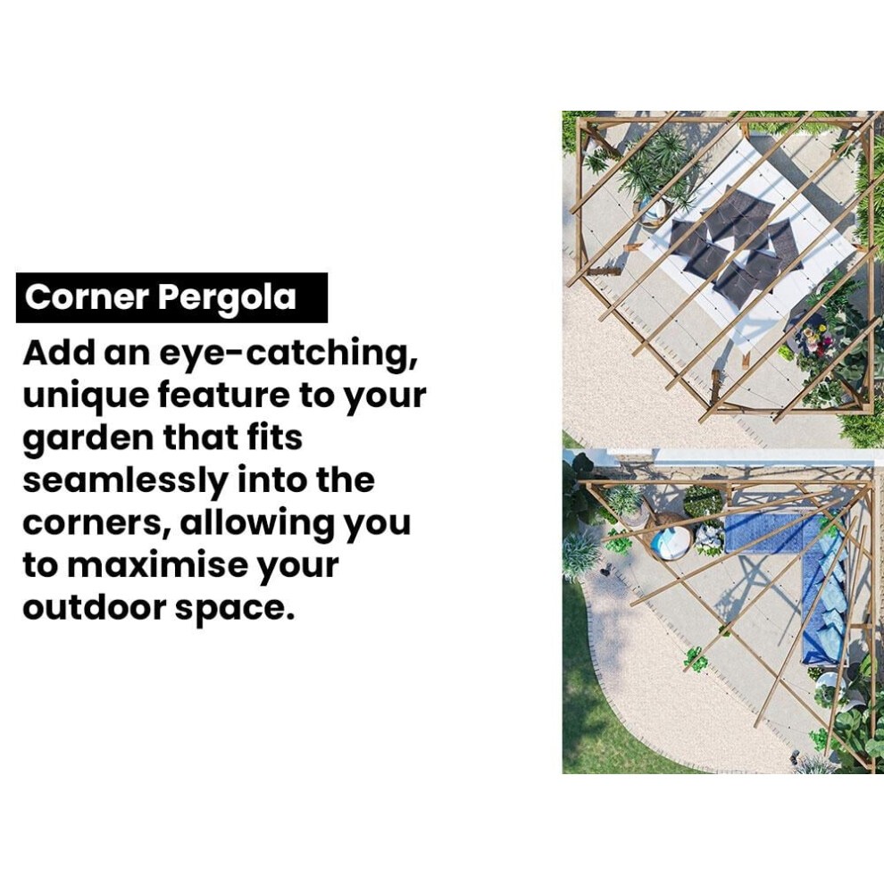 Dunster House Wooden Corner Pergola Kit 3M X 3M Utopia Diamond, Brown thumbnail
