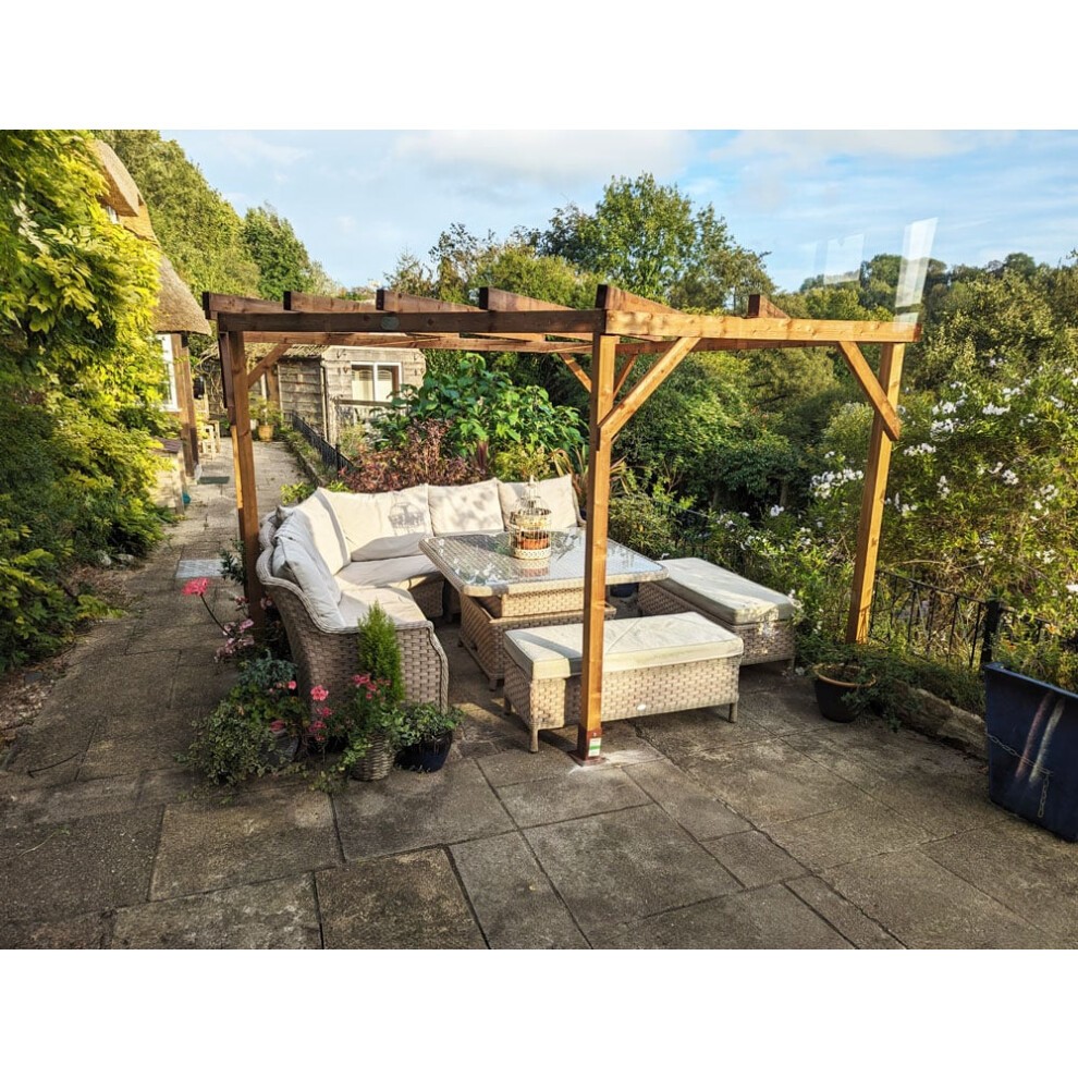 Dunster House Wooden Corner Pergola Kit 3M X 3M Utopia Diamond, Brown thumbnail