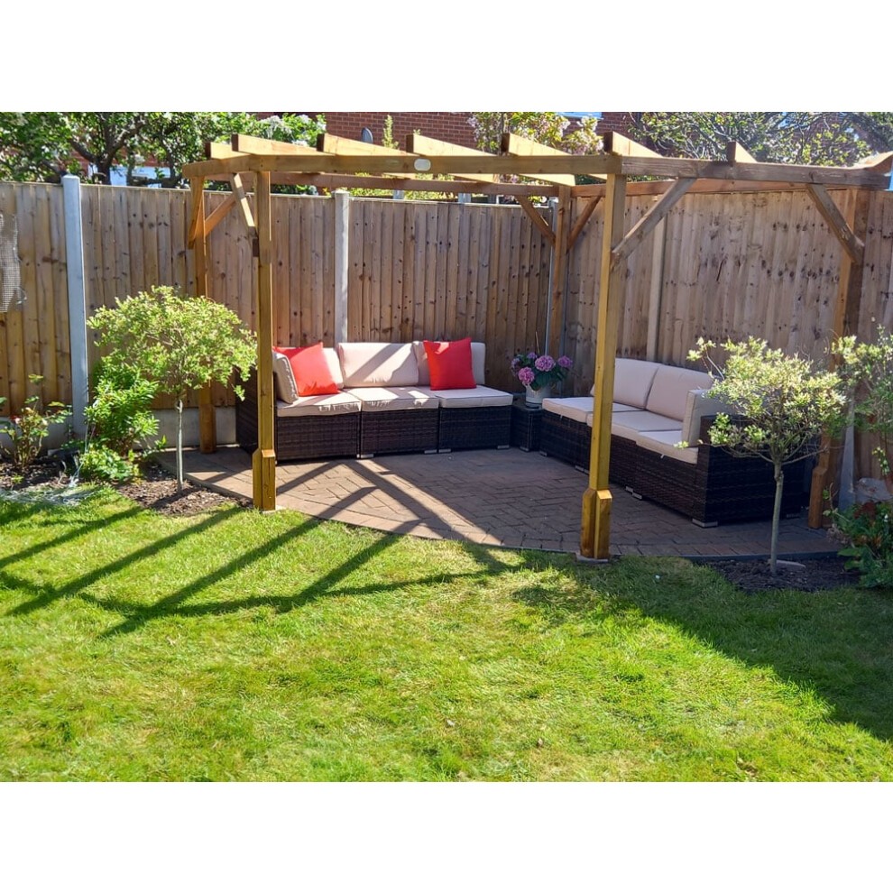 Dunster House Wooden Corner Pergola Kit 3M X 3M Utopia Diamond, Brown thumbnail