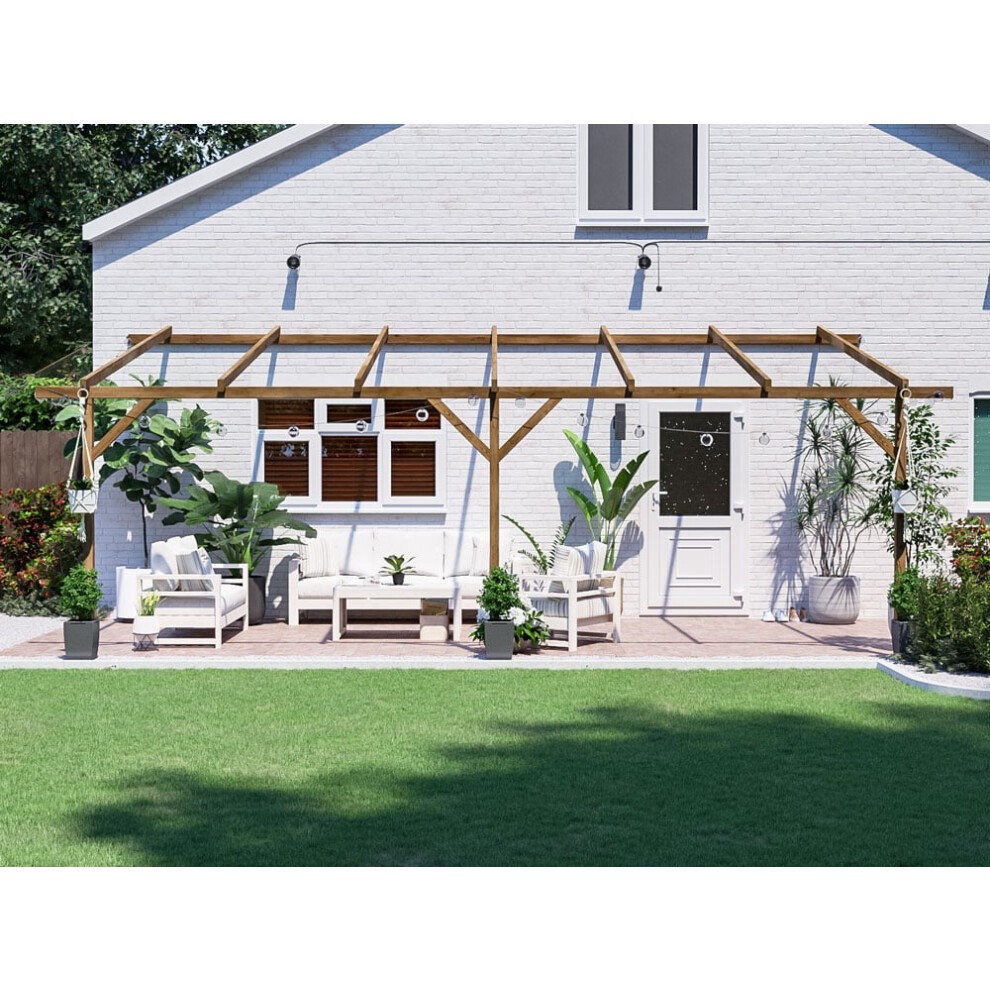 Dunster House Wooden Lean to Pergola Kit Wall Mounted 6m X 3m Heavy Duty Garden Plant Frame Utopia