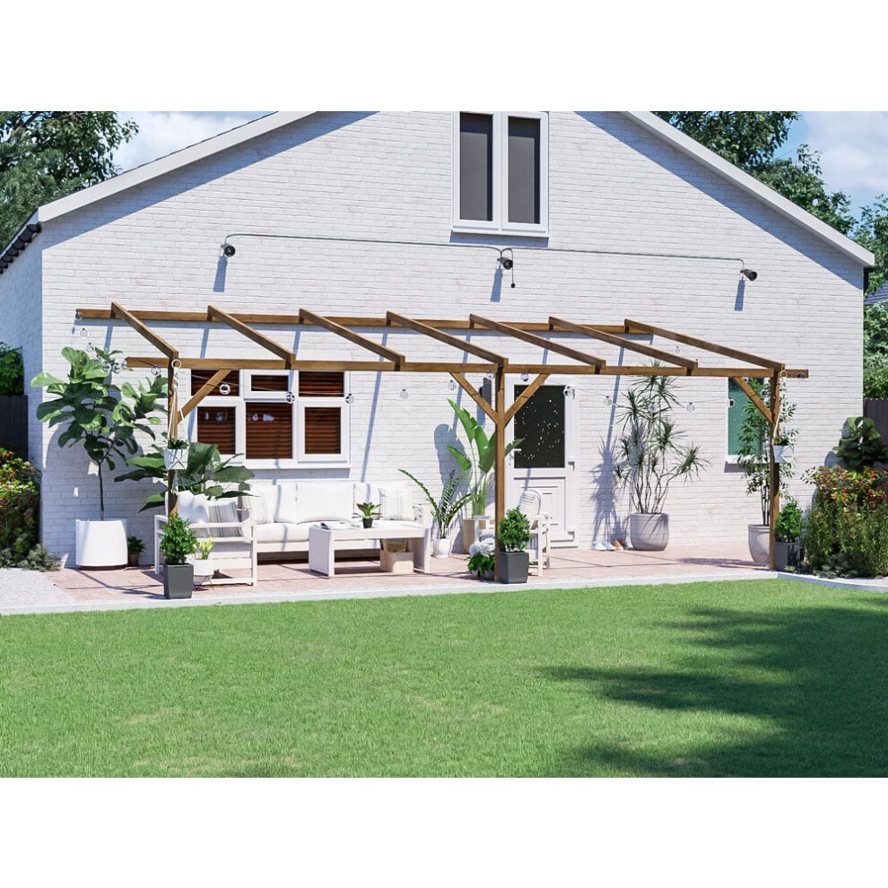 Dunster House Wooden Lean to Pergola Kit Wall Mounted 6m X 3m Heavy Duty Garden Plant Frame Utopia thumbnail