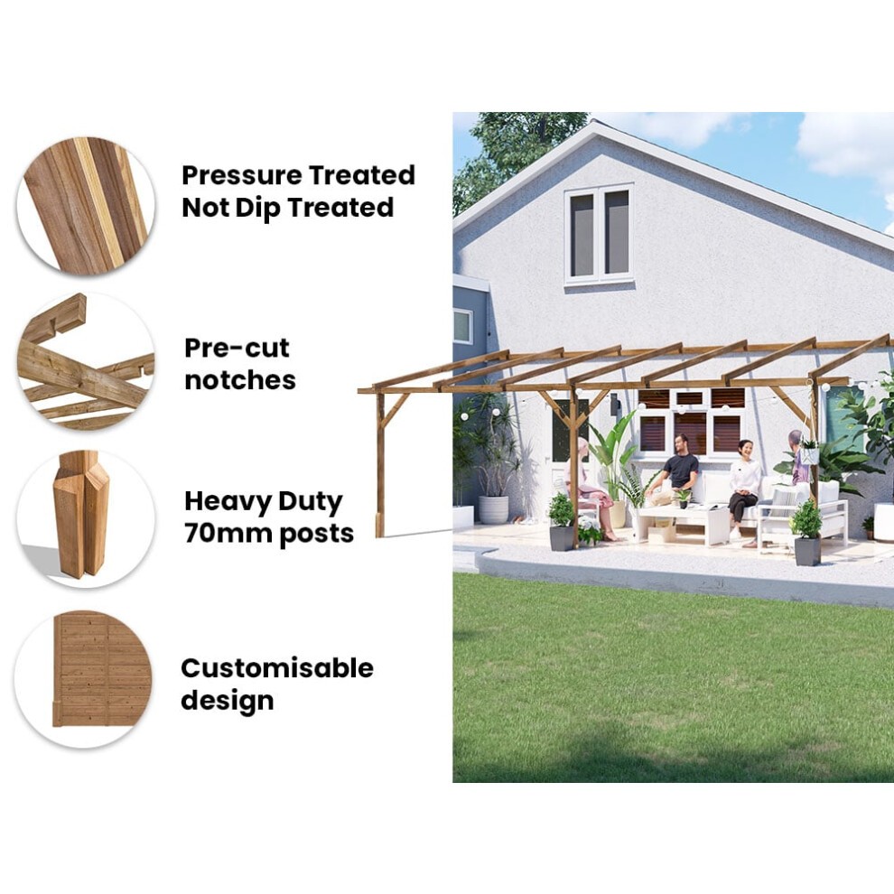 Dunster House Wooden Lean to Pergola Kit Wall Mounted 6m X 3m Heavy Duty Garden Plant Frame Utopia thumbnail