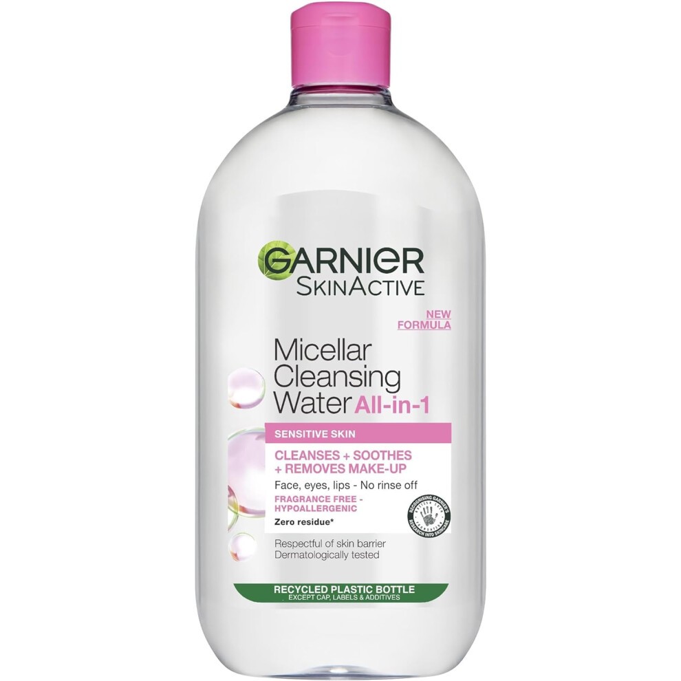 Garnier Micellar Cleansing Water, Gentle Face Cleanser & Makeup Remover, Fragrance-Free, Vegan Formula, Suitable for All Skin Types, Even Sensitive