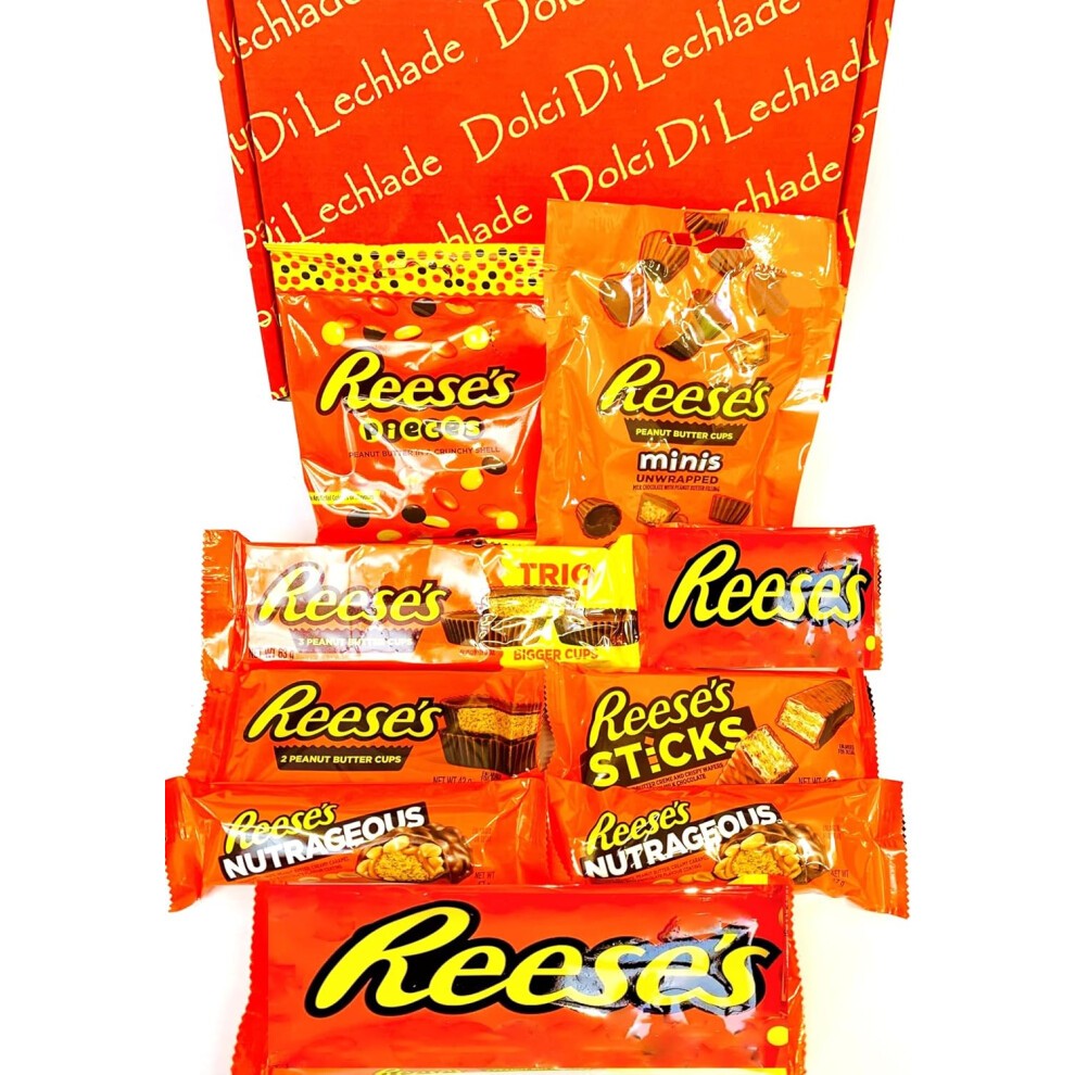 Reeses Chocolate Gift Set | Reese's American Sweets Peanut Butter Hamper Treats Box by Dolci Di Lechlade | Cups Sticks Pieces USA Candy Fathers Day