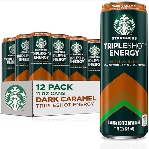 Starbucks Tripleshot Coffee Energy Drink  Dark Caramel Flavor  11 Fl Oz Cans (12 Pack)  Triple Blend  165mg Caffeine  B Vitamins  Protein  Ice Coffee