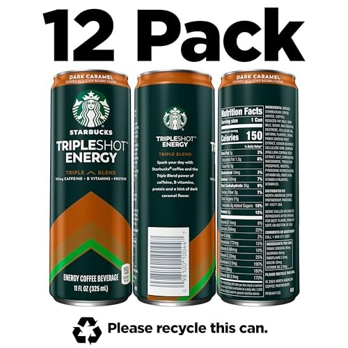 Starbucks Tripleshot Coffee Energy Drink  Dark Caramel Flavor  11 Fl Oz Cans (12 Pack)  Triple Blend  165mg Caffeine  B Vitamins  Protein  Ice Coffee thumbnail