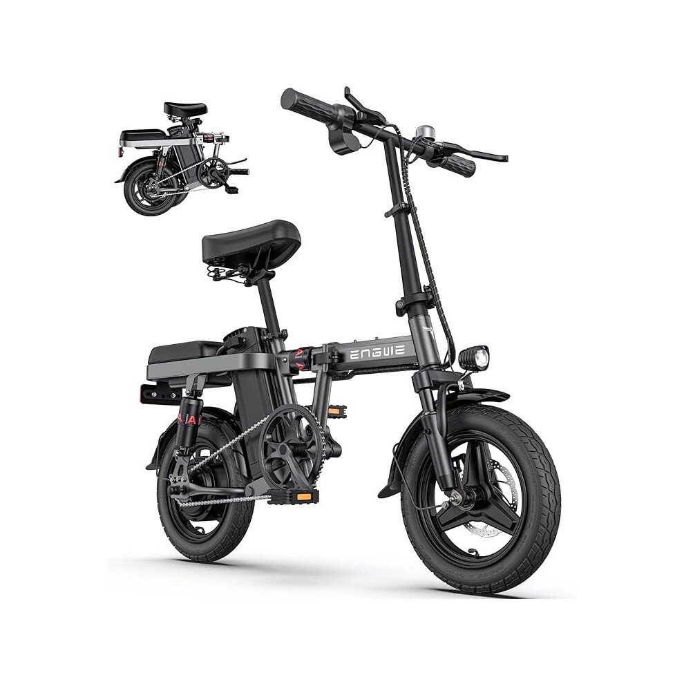 ENGWE T14 Folding Electric Bike 14'' Tires Portable E-bike, 48V 10Ah Removable Battery, 25 Km/h Speed Range of 30-70 Km, City EBike Adults Teens Grey