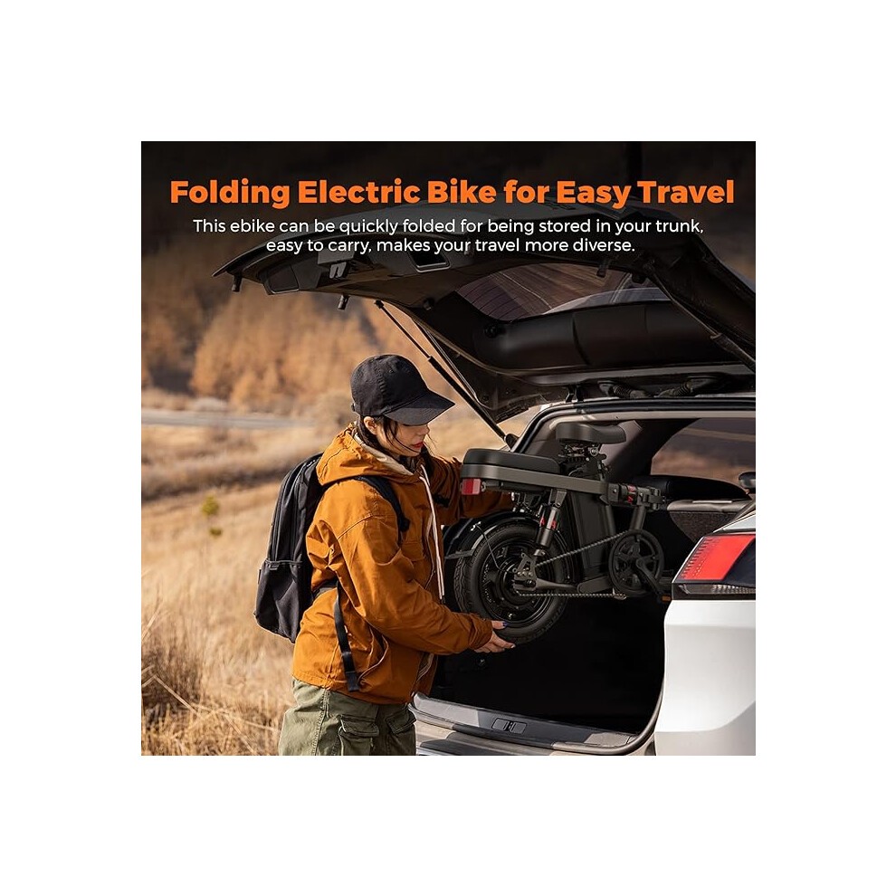 ENGWE T14 Folding Electric Bike 14'' Tires Portable E-bike, 48V 10Ah Removable Battery, 25 Km/h Speed Range of 30-70 Km, City EBike Adults Teens Grey thumbnail