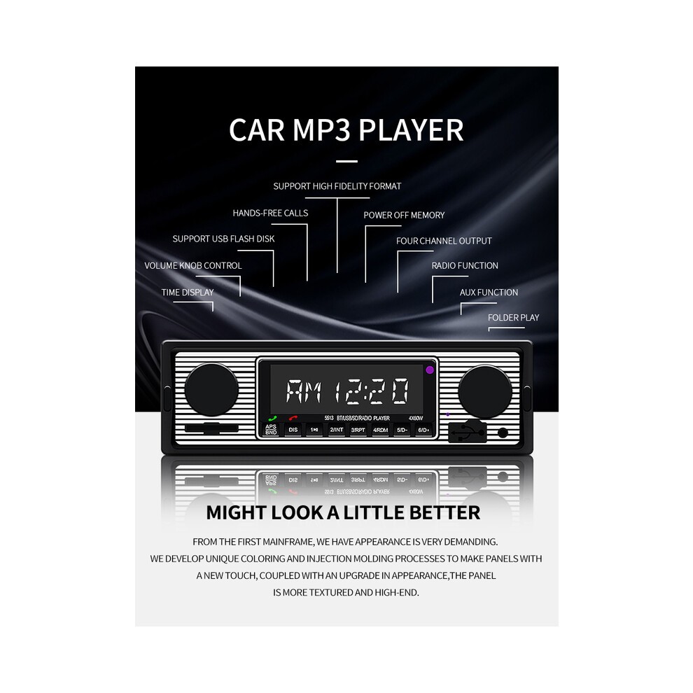 (5513-12V) 1din Car Mp3 Bluetooth Player 5513 Retro Stereo Multimedia Radio Audio Call Hands-free Aux/USB/SD Card Machine thumbnail
