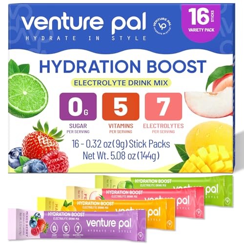 Venture Pal Sugar Free Electrolyte Powder Packets - Liquid Daily IV Hydration Packets | Electrolytes Drink Mix with 5 Vitamins & 7 Electrolytes | Keto