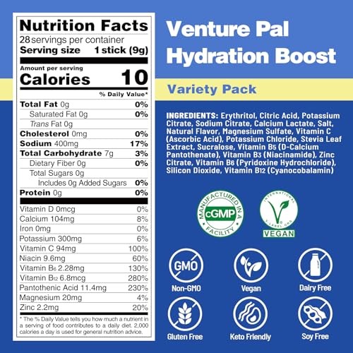 Venture Pal Sugar Free Electrolyte Powder Packets - Liquid Daily IV Hydration Packets | Electrolytes Drink Mix with 5 Vitamins & 7 Electrolytes | Keto thumbnail