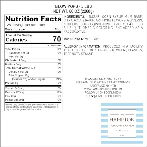 Charms Blow Pops  5lb Bulk Bag (Approx 115)  Assorted Fruit Flavored Bubble Gum Filled Lollipops  Individually Wrapped Bulk Hard Candy  the Hampton Po thumbnail