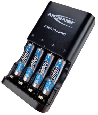 Ansmann 1001-0049-UK-3 Battery Charger for, NiMH, NiCd 500 MA, AAA, AA with EU, UK Plug, 4