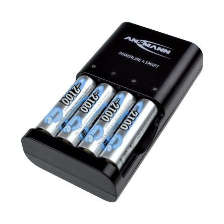 Ansmann 1001-0049-UK-1 Battery Charger for, NiMH, NiCd 500 MA, AAA, AA with EU, UK Plug, 4 NiMH/NiCd
