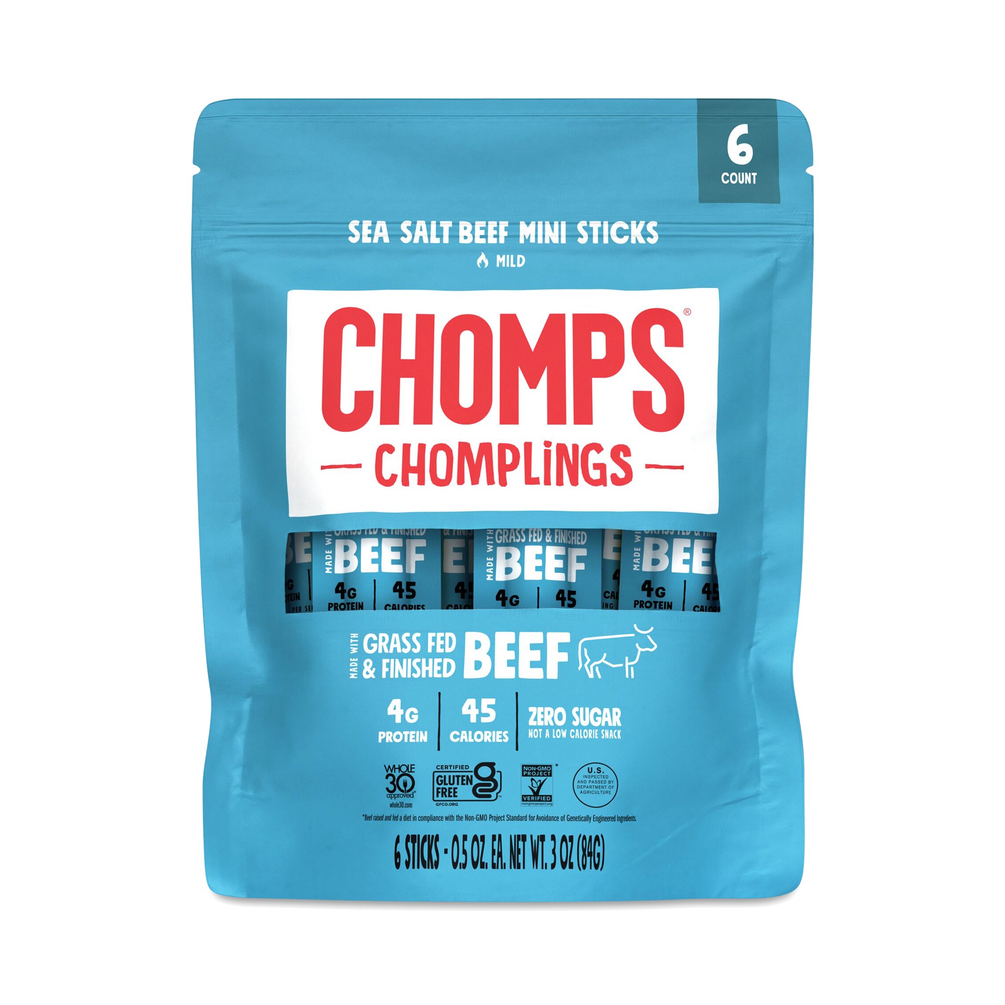 Chomps Chomplings Sea Salt Beef Mini Sticks - 3oz/6ct