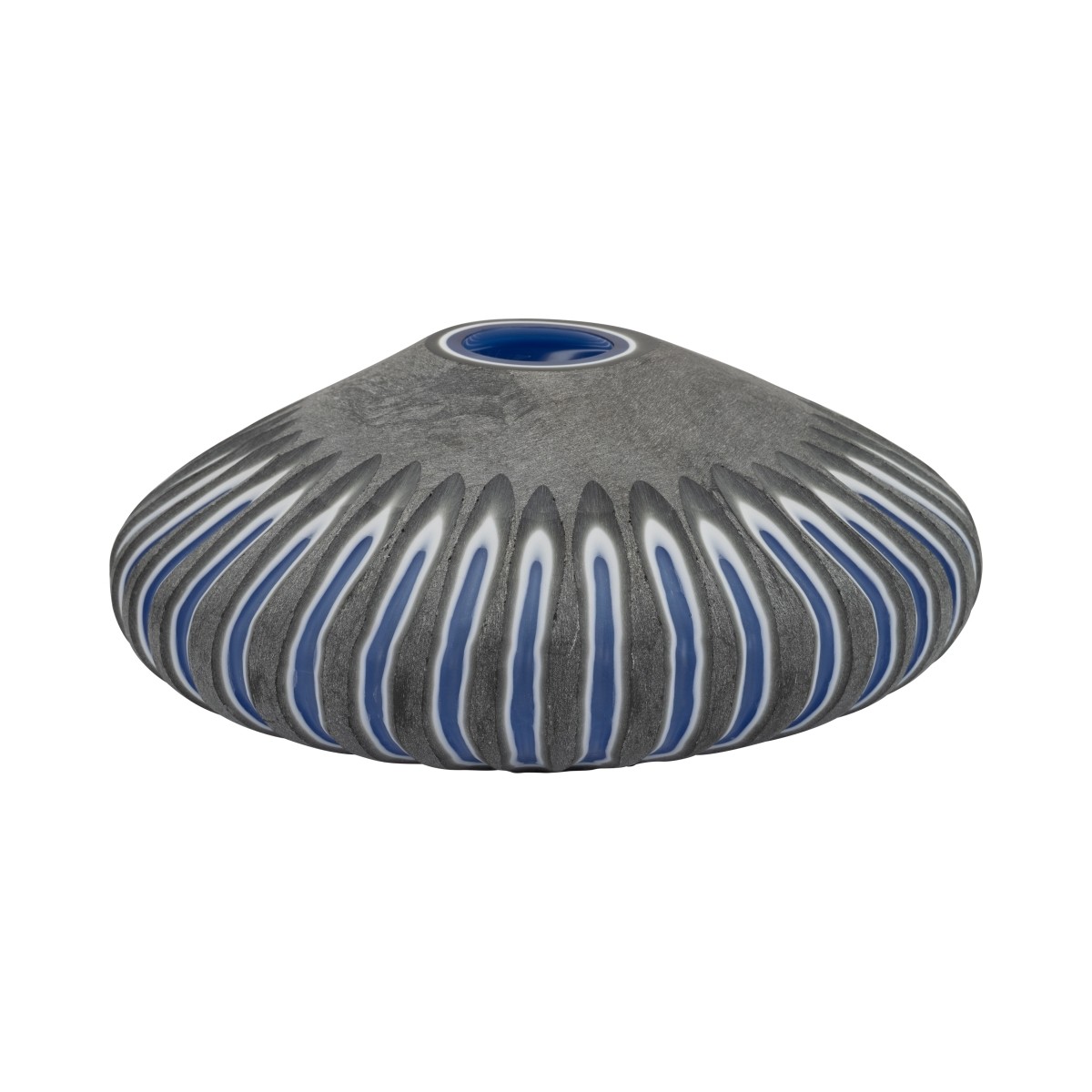 18988 7 in. Glass Ridged Vase, Blue & Gray