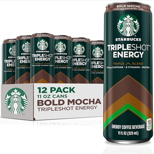 Starbucks Tripleshot Coffee Energy Drink  Mocha Flavor  11 Fl Oz Cans (12 Pack)  Triple Blend  165mg Caffeine  B Vitamins  Protein  Iced Coffee