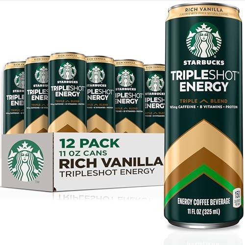 Starbucks Tripleshot Coffee Energy Drink, Rich Vanilla, 11 Fl Oz Cans (12 Pack), Triple Blend, 165mg Caffeine, B Vitamins, Protein, Iced Coffee