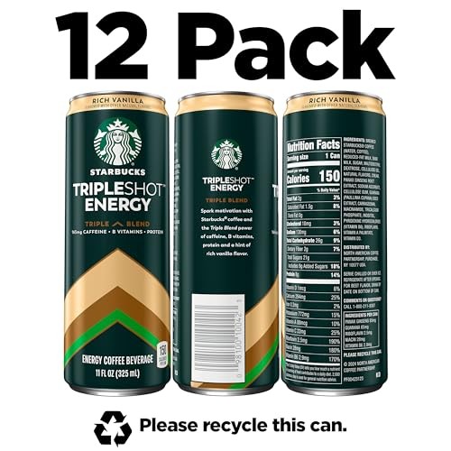 Starbucks Tripleshot Coffee Energy Drink, Rich Vanilla, 11 Fl Oz Cans (12 Pack), Triple Blend, 165mg Caffeine, B Vitamins, Protein, Iced Coffee thumbnail