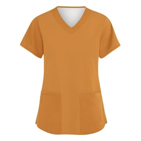 Qwertyu Womens Summer Tops Short Sleeve Shirts V Neck T Shirt Loose Casual with Pocket Yellow 4XL