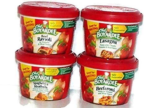 Chef Boyardee Variety Pack Microwavable Bowls 4 Pack (7.5 Oz. Each) - Beef Ravioli, Spaghetti & Meatballs, Beefaroni, Lasagna - Small Storage Space Fr