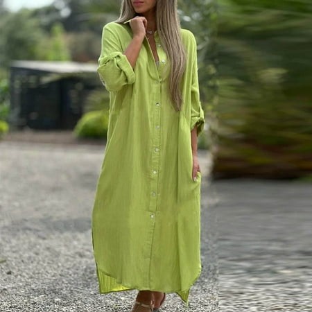 Milkmaid Dress Cutout V-Neck Long Sleeve Tank Dresse Sun Dress Loose Fit Cotton Loose Solid for Beach Yellow XL