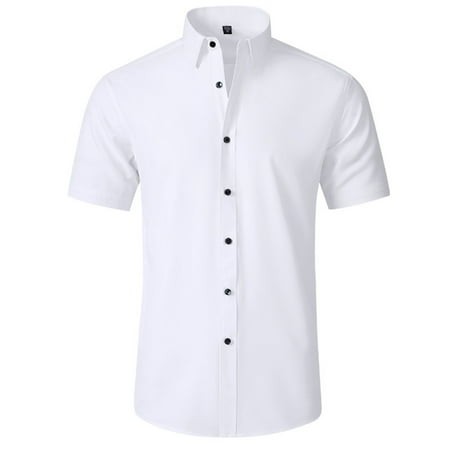 YuXingFu Mens Graphic T Shirts 3Xl Men Casual Summer Business Short Sleeve Turn-down Collar Button Shirt Blouse White L