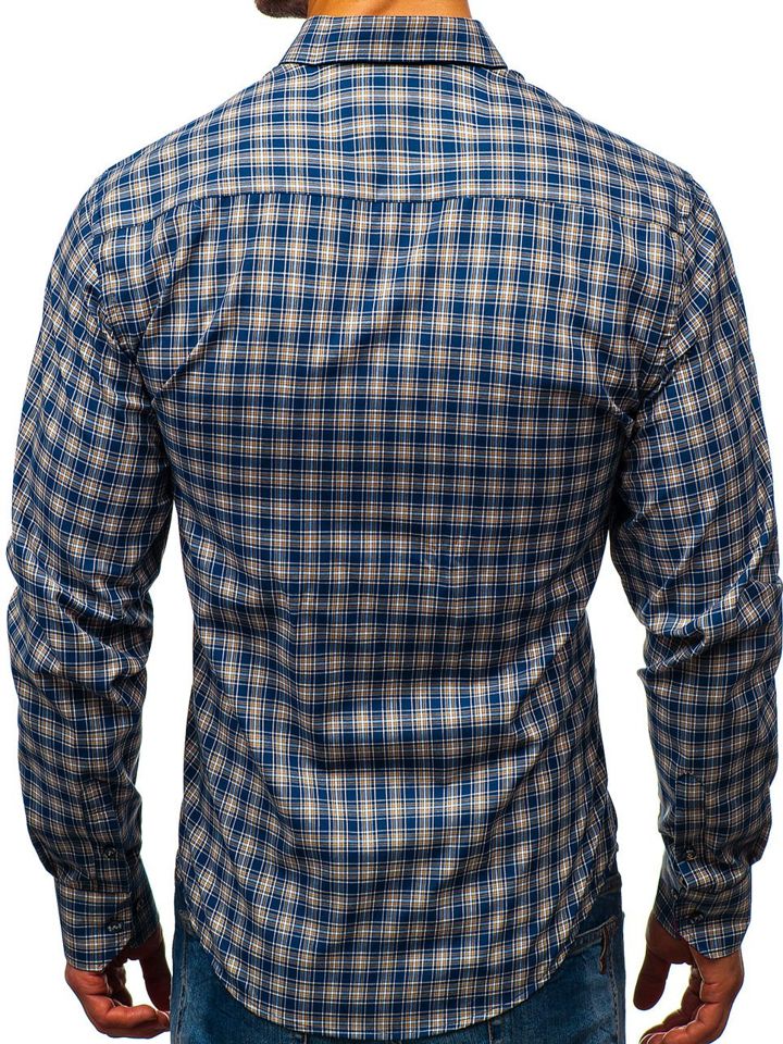 Cma Pentru Brbat N Carouri Cu Mneca Lung Bluemarin-galben Bolf 8835 thumbnail