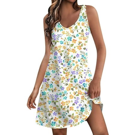 Qwertyu Women S Vintage Hepburn Short Sleeve Floral Print High Waist Flared MIDI Comfy Summer Dress Yellow 3XL