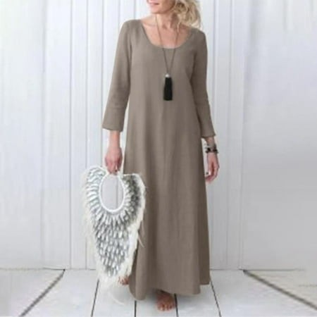 Dresses for Women Cutout V-Neck Long Sleeve Tank Dresse Womens Summer Dresses Regular Fit Cotton Trendy Solid for Beach Khaki XL