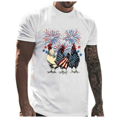 Mnyotv Mens Tops Casual Male Independence Day Graphic Plus Size T Shirt Printed Solid Color Short Sleeve Top White L