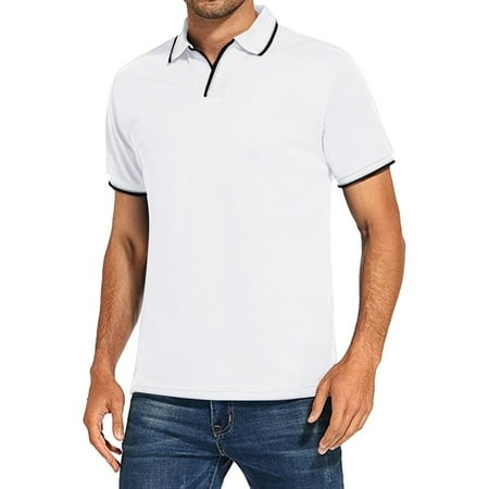YuXingFu Mens T-Shirts Graphic Summer Men S Casual Slim Turndown Collar Solid Color Short Sleeve T Shirt Tops Blouse White L