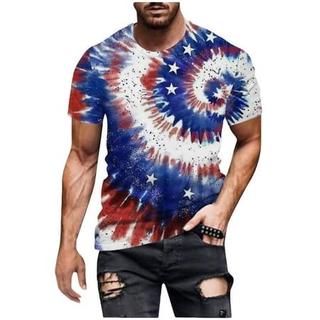 YuXingFu Mens Graphic T Shirts 3Xl Big and Tall Round Neck Popular Digital Flag Printing Pullover Fitness Sports Shorts Sleeves T Shirt Blouse White L