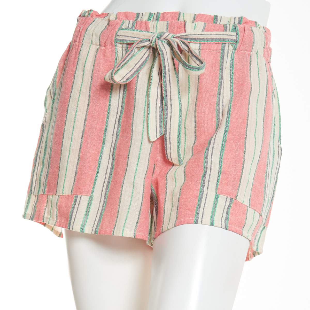 Juniors Derek Coral Mint Heart Self Belt Striped Shorts