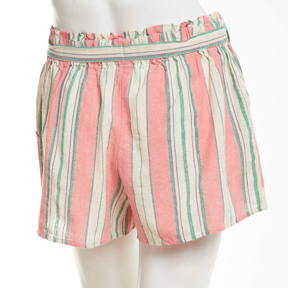 Juniors Derek Coral Mint Heart Self Belt Striped Shorts thumbnail