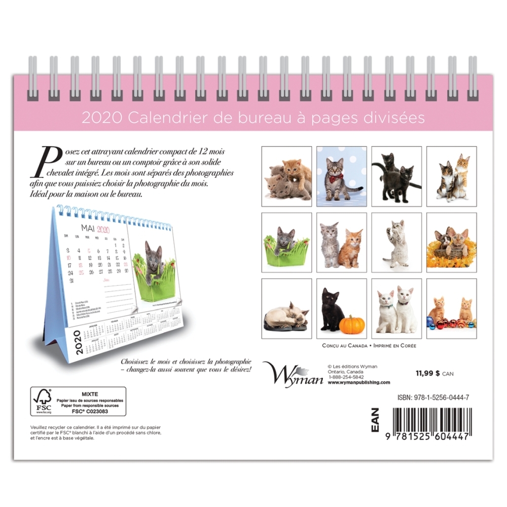 Chatons Double 2020 Easel Calendar (French) thumbnail