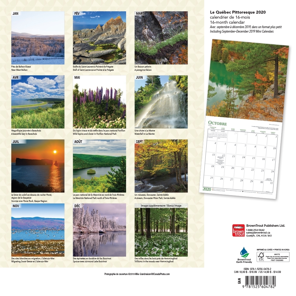 2020 Quebec Wild & Scenic Wall Calendar, by Wyman Publishing thumbnail