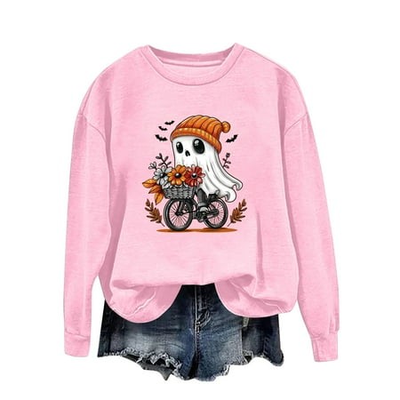 ZHAGHMIN Womens Casual Sweatshirts Halloween Ghost Pumpkin Graphic Fall Pullover Crewneck Long Sleeve Shirts Tops 2024 Crew Neck Long Sleeve Sweatshir