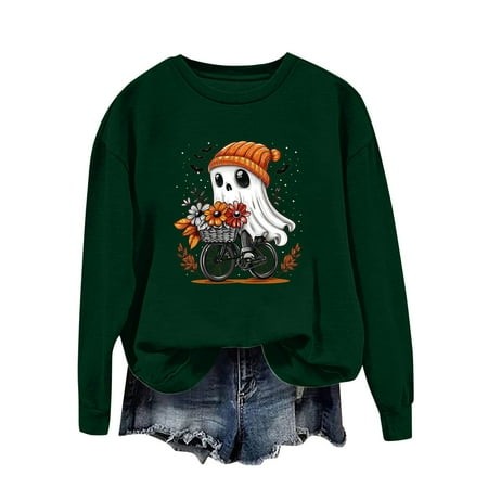 ZHAGHMIN Womens Casual Sweatshirts Halloween Ghost Pumpkin Graphic Fall Pullover Crewneck Long Sleeve Shirts Tops 2024 Sweatshirts Casual Long Sleeve 