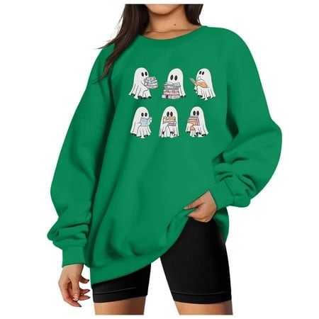 ZHAGHMIN Women Halloween Oversized Sweatshirt Cute Graphic Pullover Tops Ghost Print Crewneck Sweatshirts 2024 Fall Outfits Long Sleeve Oversized Pull